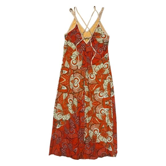 Refazenda Brazilian Tribal Print Midi Dress Orange XS Tropical Resort‎ Boho - Picture 3 of 10